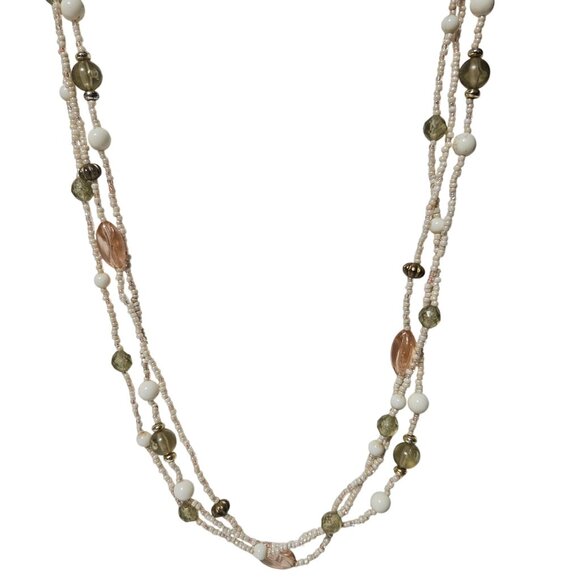 Boho Multi Layer Beaded Necklace Green White Rose Gold Seed Beads Fashion Women - Picture 1 of 5